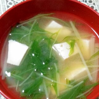 木綿豆腐と水菜の味噌汁